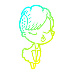 cold gradient line drawing cartoon pretty hipster girl