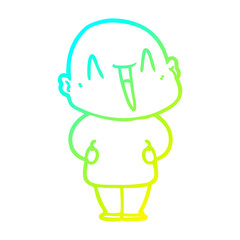 cold gradient line drawing happy cartoon bald man