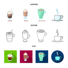 Vector design of cup and coffe icon. Set of cup and top vector icon for stock.