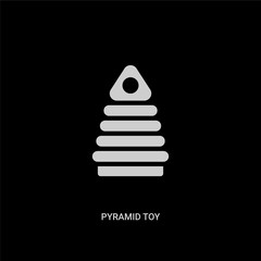 white pyramid toy vector icon on black background. modern flat pyramid toy from toys concept vector sign symbol can be use for web, mobile and logo.