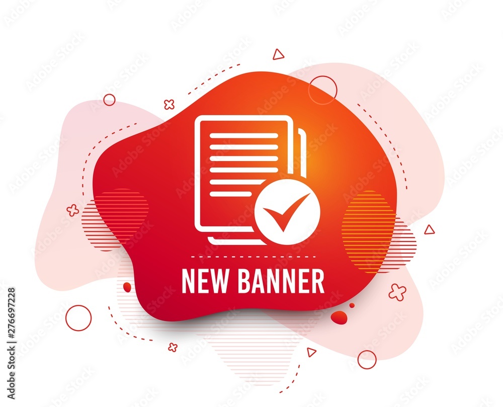 Poster fluid badge. text file sign icon. check file document symbol. abstract shape. gradient file icon. fl