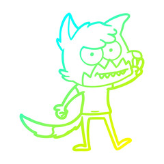 cold gradient line drawing cartoon grinning fox