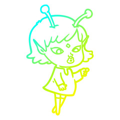 cold gradient line drawing pretty cartoon alien girl