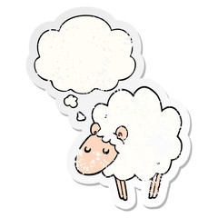 cartoon sheep and thought bubble as a distressed worn sticker