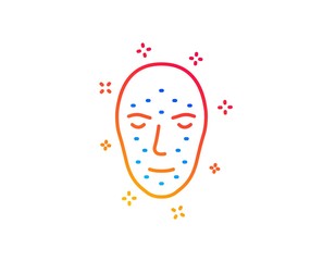 Face biometrics line icon. Facial recognition sign. Head scanning symbol. Gradient design elements. Linear face biometrics icon. Random shapes. Vector