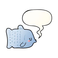 cartoon fish and speech bubble in smooth gradient style