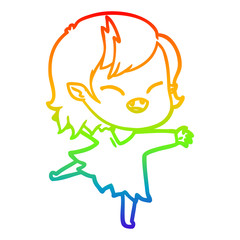 rainbow gradient line drawing cartoon laughing vampire girl