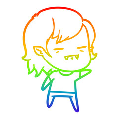 rainbow gradient line drawing cartoon undead vampire girl pointing