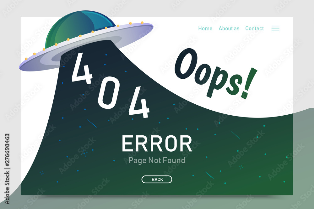Poster 404 error page not found vector with ufo graphic design template for website background graphic