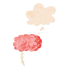 cartoon brain and thought bubble in retro textured style