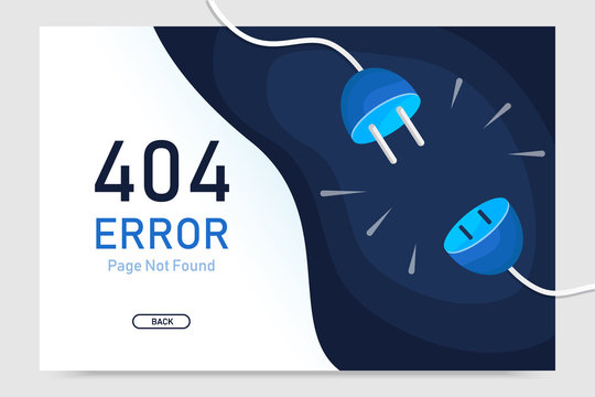 404  error page not found vector with plug graphic  design template for website background graphic