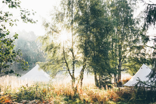 Wonderful Morning In Beautiful Glamping In Summer Holidays.