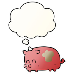 cute cartoon pig and thought bubble in smooth gradient style