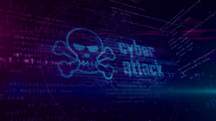 Cyber attack hologram concept with skull