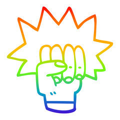 rainbow gradient line drawing cartoon punching fist
