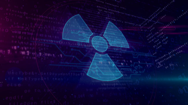 Cyber war with nuclear symbol hologram