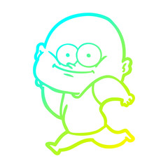 cold gradient line drawing cartoon bald man staring