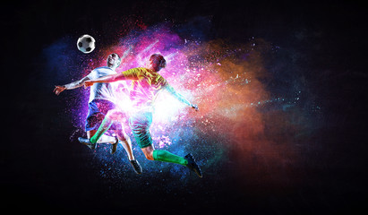 Soccer players in action. Mixed media