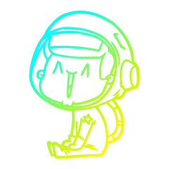 cold gradient line drawing happy cartoon astronaut sitting