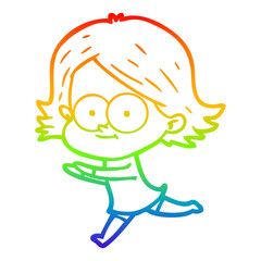 rainbow gradient line drawing happy cartoon girl