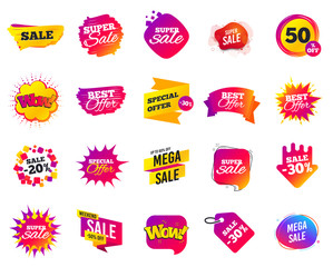 Sale banner. Special offer template tags. Cyber monday sale discount. Black friday shopping icons. Best ultimate offer badge. Super shopping discount icons. Mega banners set vector