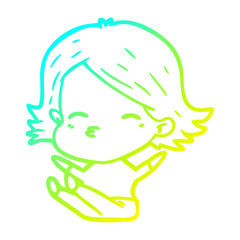 cold gradient line drawing cartoon woman sitting