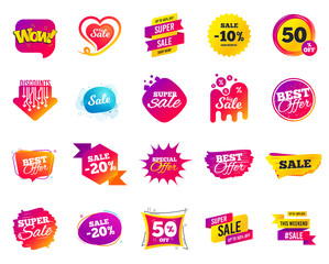 Obraz premium Sale banner. Special offer template tags. Cyber monday sale discount. Black friday shopping icons. Best ultimate offer badge. Super shopping discount icons. Mega banners set vector