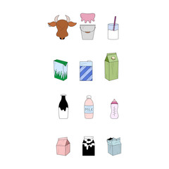 Set of milk products. Simple icons. Vector illustration.