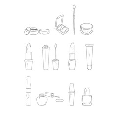Make-up line icons. Simple set of cosmetics. Vector illustration on white background.