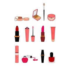 Make-up color line icons. Simple set of cosmetics. Vector illustration on white background.