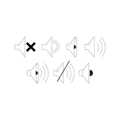 Set of sound icons. Simple line icon. Black and white vector illustration.