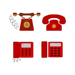 Set of telephone. Red phone on white background. Vector illustration