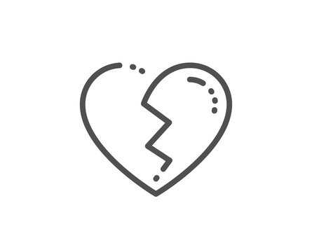 Broken Heart Line Icon. Love Crush Sign. Divorce Symbol. Quality Design Element. Linear Style Broken Heart Icon. Editable Stroke. Vector