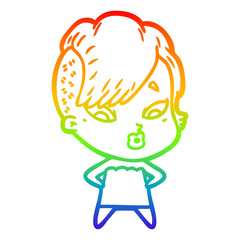 rainbow gradient line drawing cartoon surprised girl