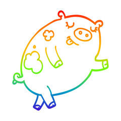 rainbow gradient line drawing cartoon dancing pig
