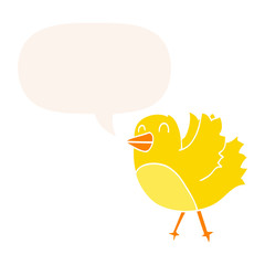 cartoon bird and speech bubble in retro style