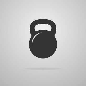 Black kettlebell icon on a gray background. Vector illustration.