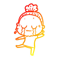 warm gradient line drawing cartoon crying old lady