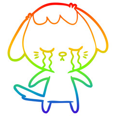 rainbow gradient line drawing cartoon crying dog