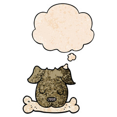 cartoon dog with bone and thought bubble in grunge texture pattern style