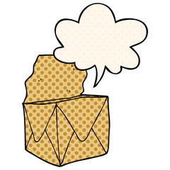 cartoon package and speech bubble in comic book style