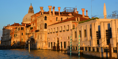 : At sunset the Grand canal in Venice is a city in northeast Italy sited on a group of 118 small...