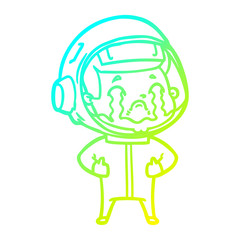 cold gradient line drawing cartoon crying astronaut