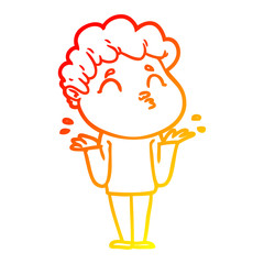 warm gradient line drawing cartoon man shrugging