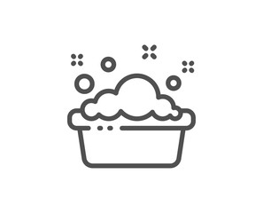 Hand washing line icon. Laundry service sign. Clothing cleaner symbol. Quality design element. Linear style hand washing icon. Editable stroke. Vector