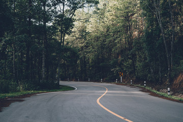 Obraz premium Mountain roads and trees in the rainy season