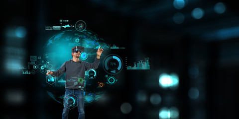 Obraz na płótnie Canvas Virtual reality experience. Technologies of the future. Mixed media