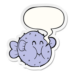 cartoon puffer fish and speech bubble sticker