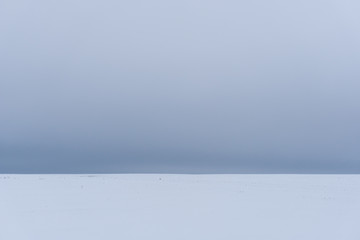 winter landscape of a deserted snow field and leaden sky
