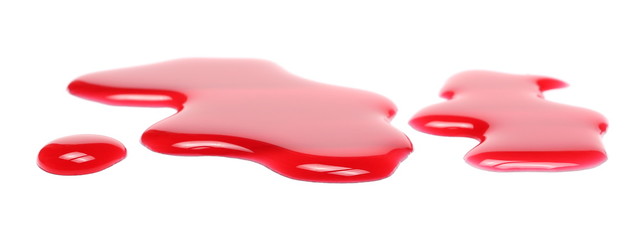 Spilled red wine puddle isolated on white background